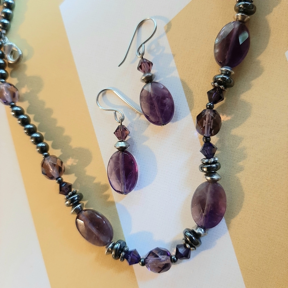 Artisan hematite necklace and earring set